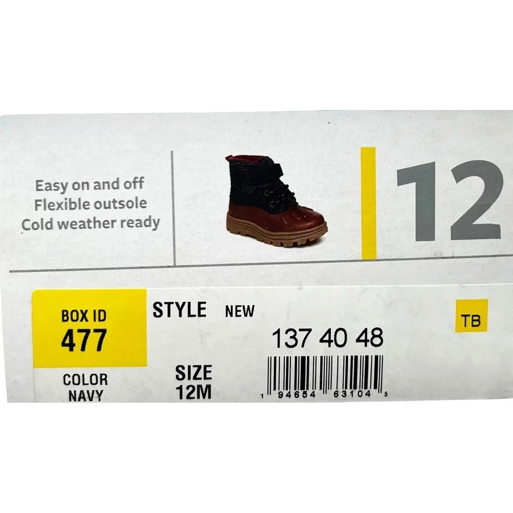 Carter's Little Boys Duck Ankle Boots Size 12 Navy Blue Brown Slip-on Shoes